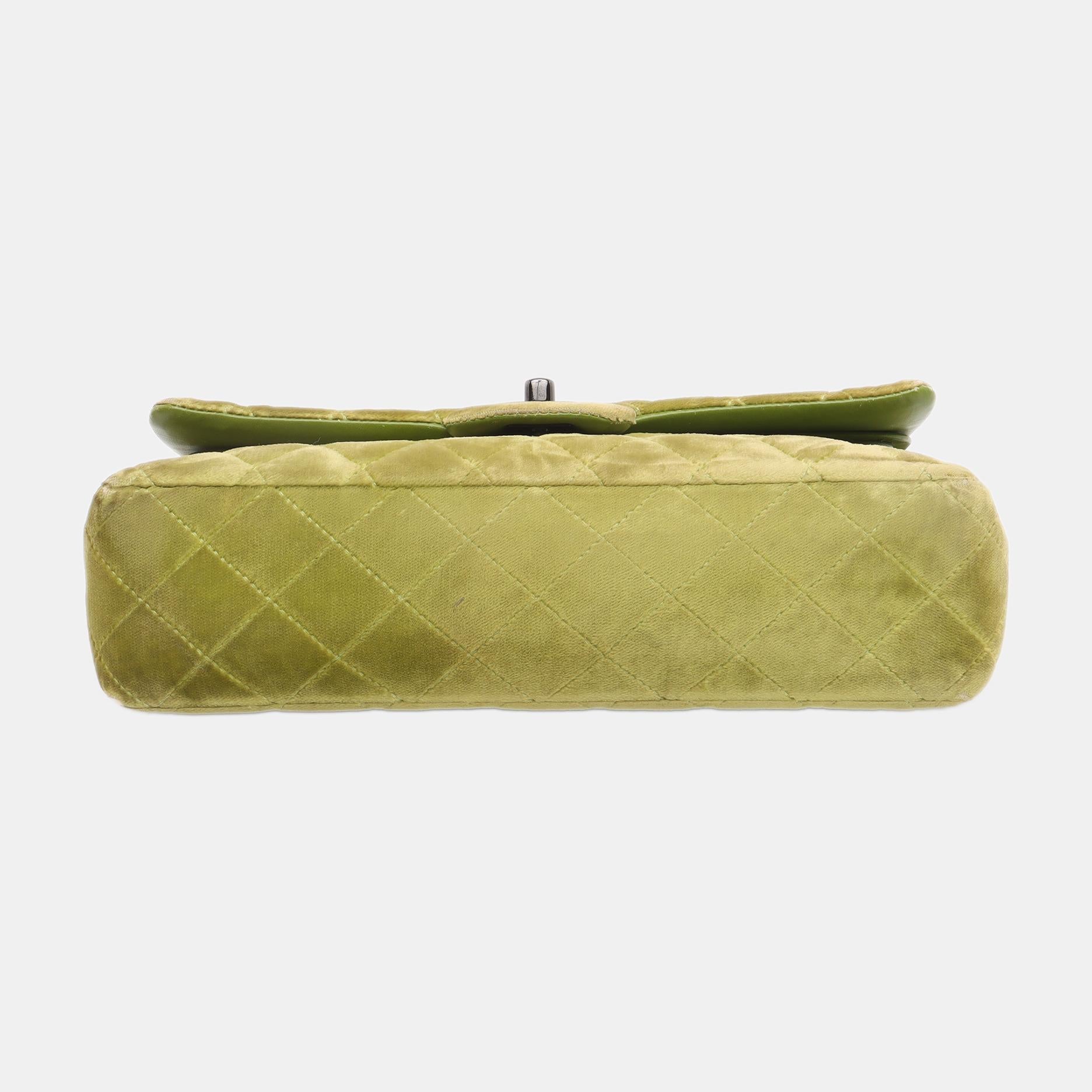 Women's Chanel Classic Flap Medium Green Velvet Black Hardware, 2014-2015