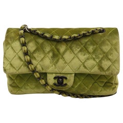 Chanel Classic Flap Medium Green Velvet Black Hardware, 2014-2015