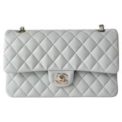 Chanel Classic Flap Medium Grey Leather CC Turn Lock Gold Tone Handbag