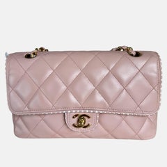 Chanel Classic Flap Medium Happy Stitch Pink Leather with Contrast White Trim