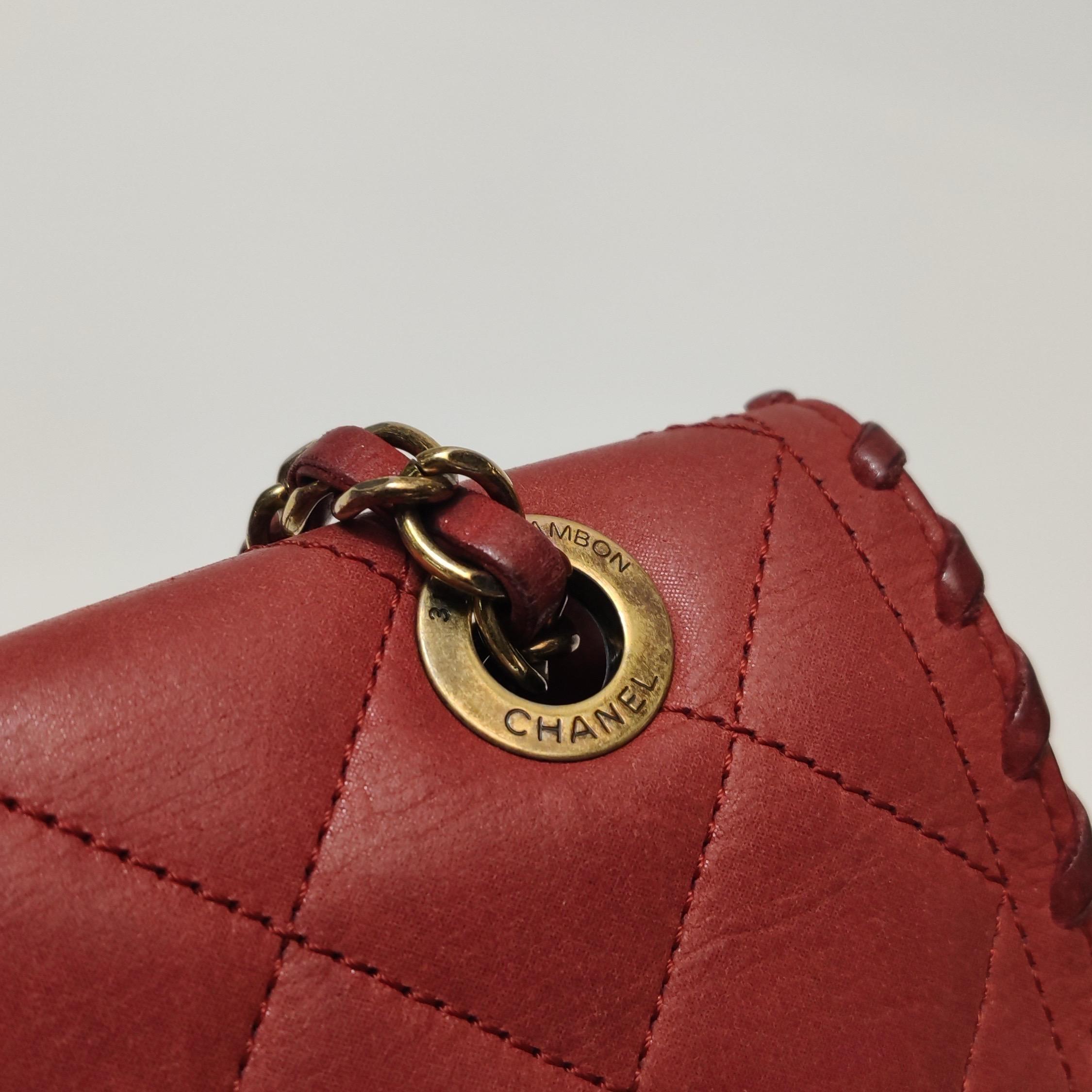 Chanel Classic Flap Medium Happy Stitch Red Fabric Gold Hardware, 2015-2016 en vente 9
