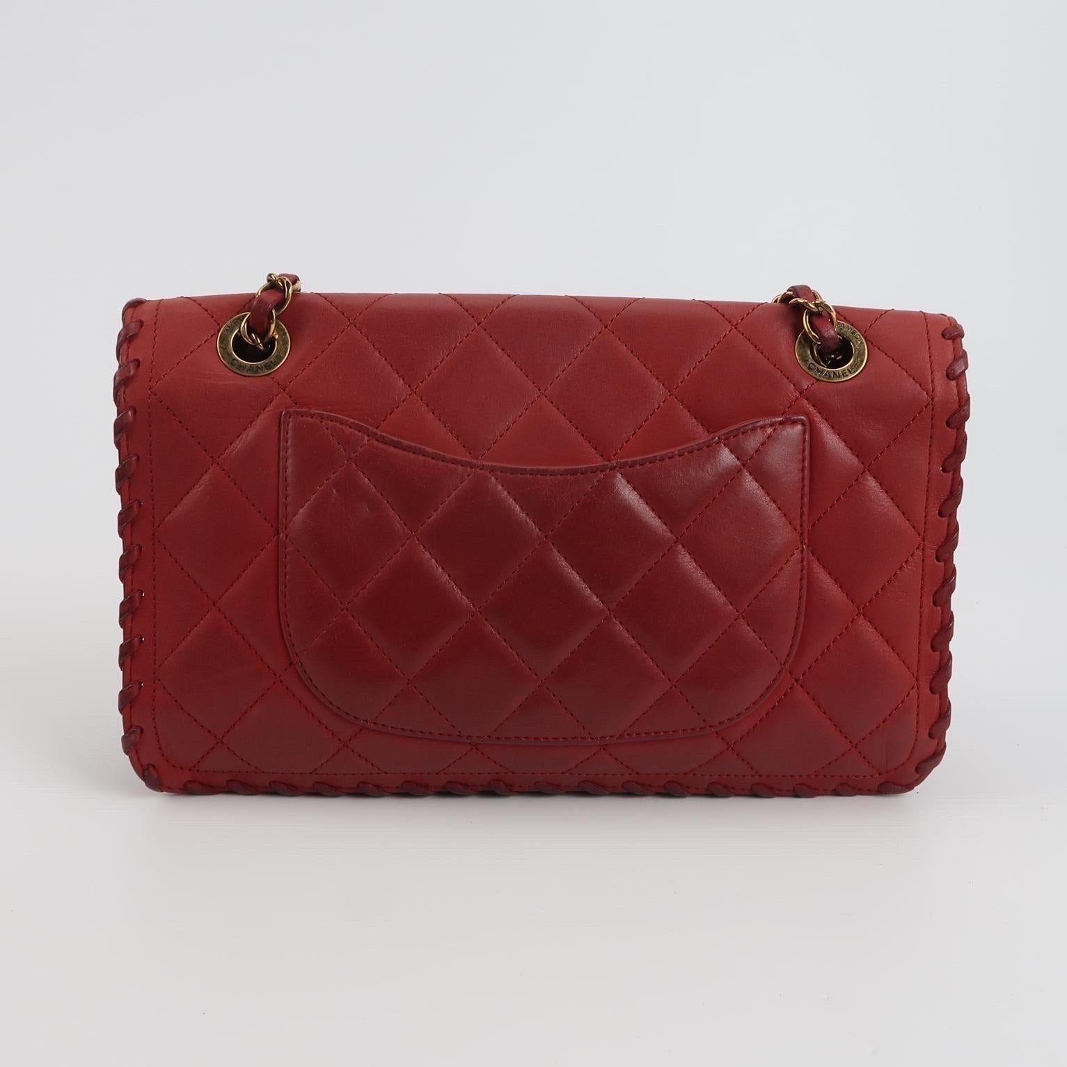 Marron Chanel Classic Flap Medium Happy Stitch Red Fabric Gold Hardware, 2015-2016 en vente