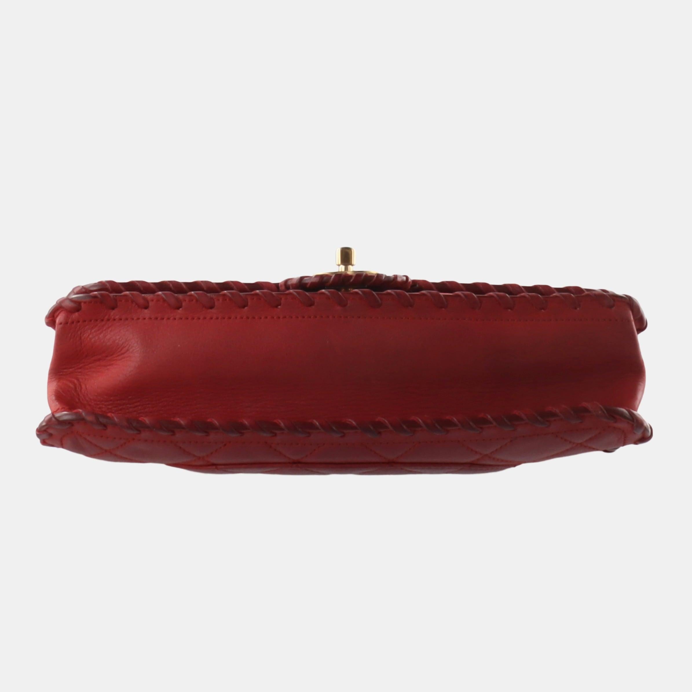 Chanel Classic Flap Medium Happy Stitch Red Fabric Gold Hardware, 2015-2016 Pour femmes en vente