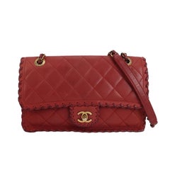Chanel Classic Flap Medium Happy Stitch Tessuto rosso Hardware oro, 2015-2016