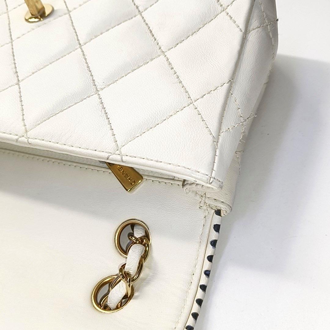 Chanel Classic Flap Medium Happy Stitch White Leather with Contrast Black Trim 6