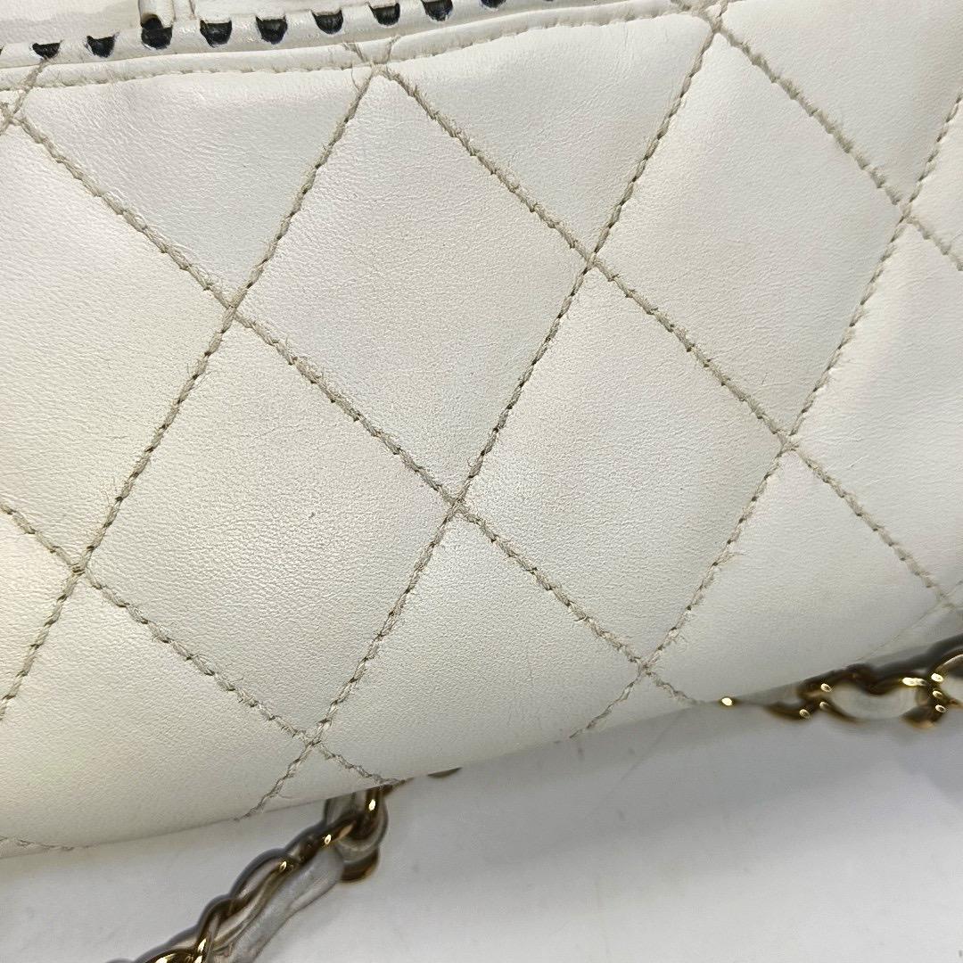 Chanel Classic Flap Medium Happy Stitch White Leather with Contrast Black Trim 7