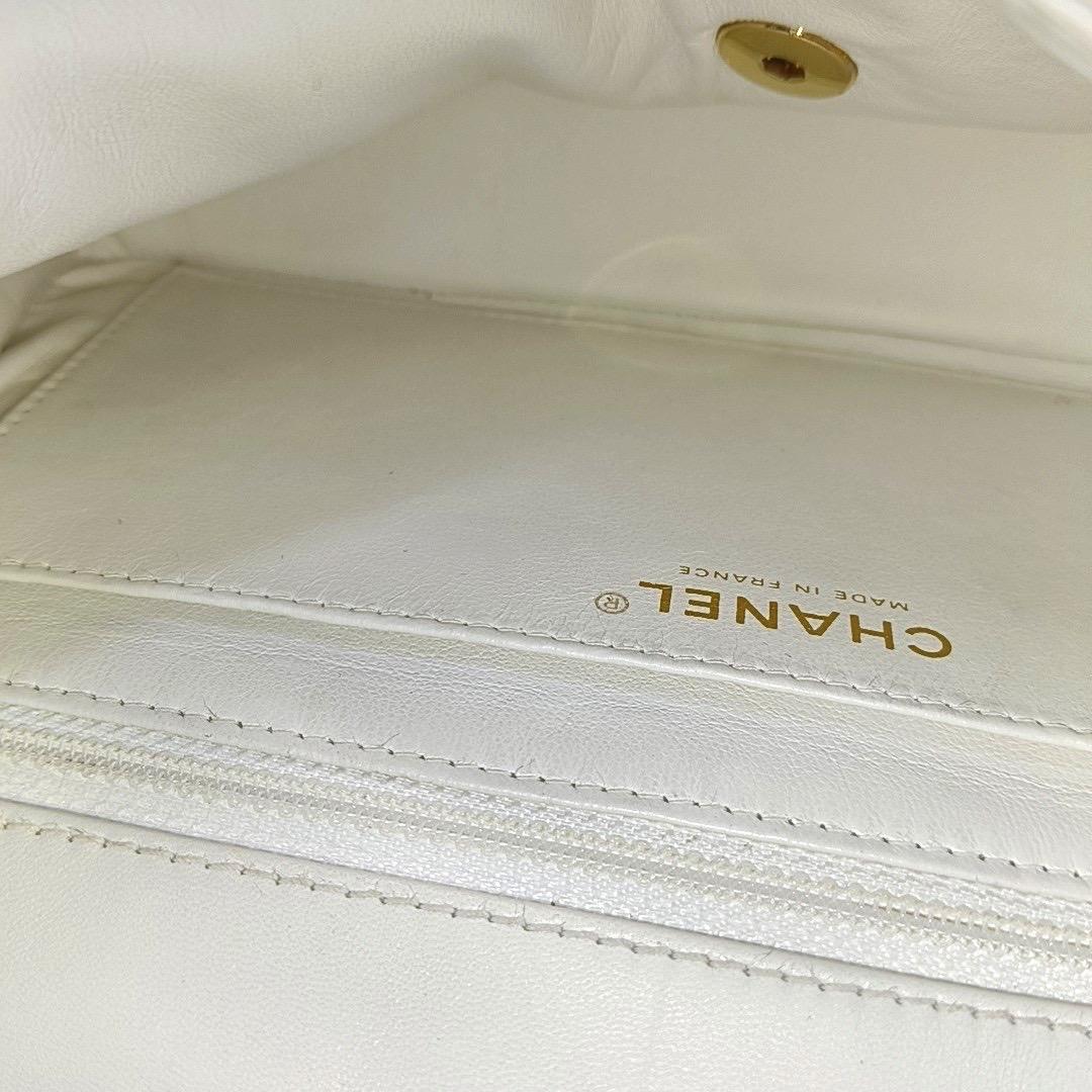 Chanel Classic Flap Medium Happy Stitch White Leather with Contrast Black Trim 9