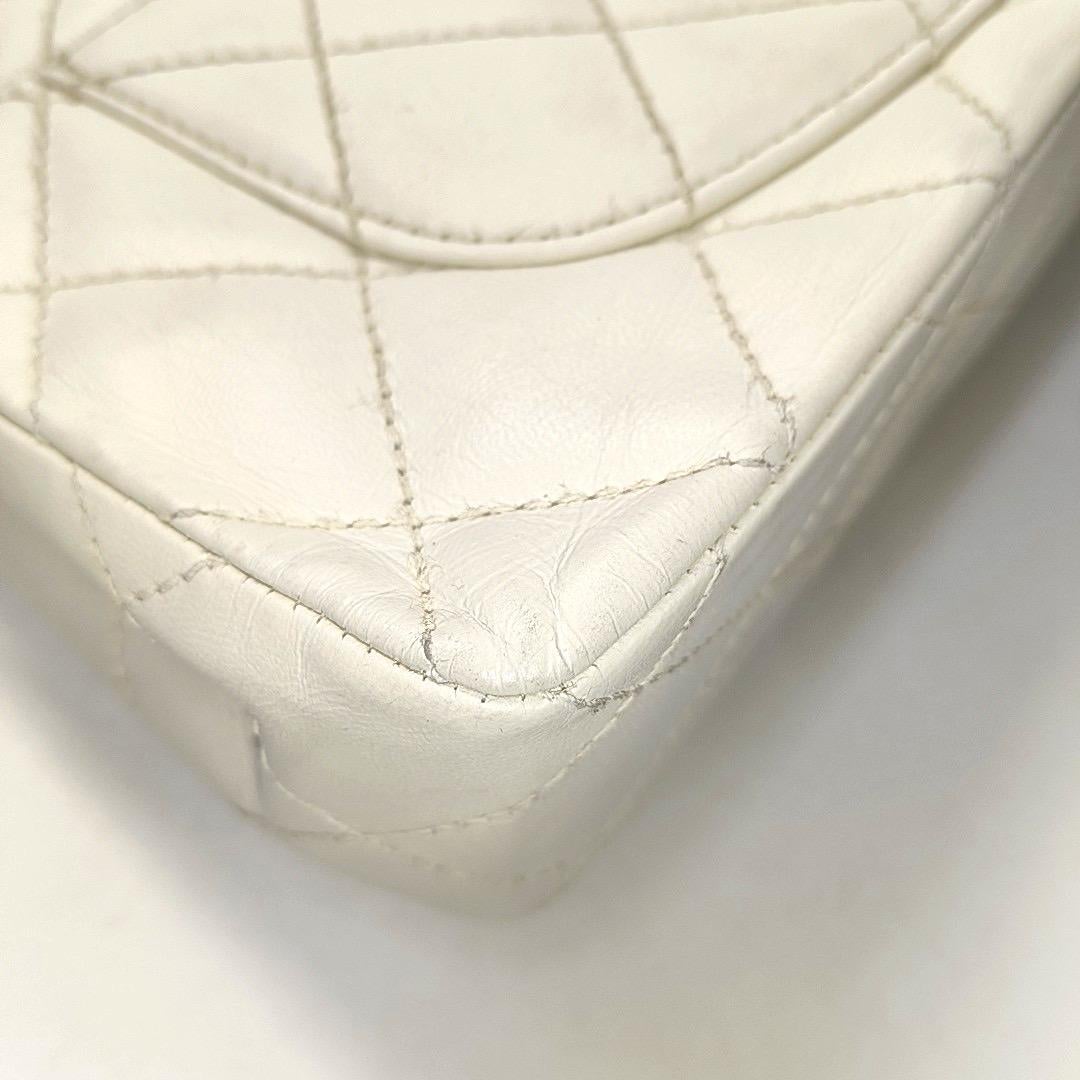 Chanel Classic Flap Medium Happy Stitch White Leather with Contrast Black Trim 11
