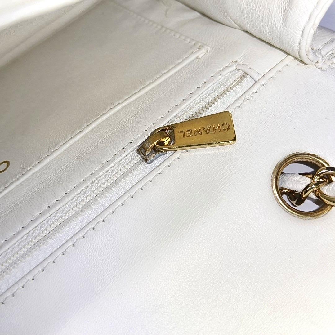 Chanel Classic Flap Medium Happy Stitch White Leather with Contrast Black Trim 12