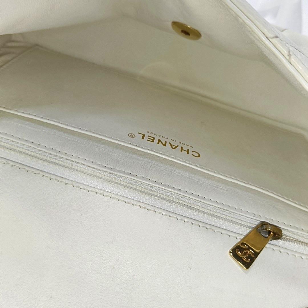 Chanel Classic Flap Medium Happy Stitch White Leather with Contrast Black Trim 1