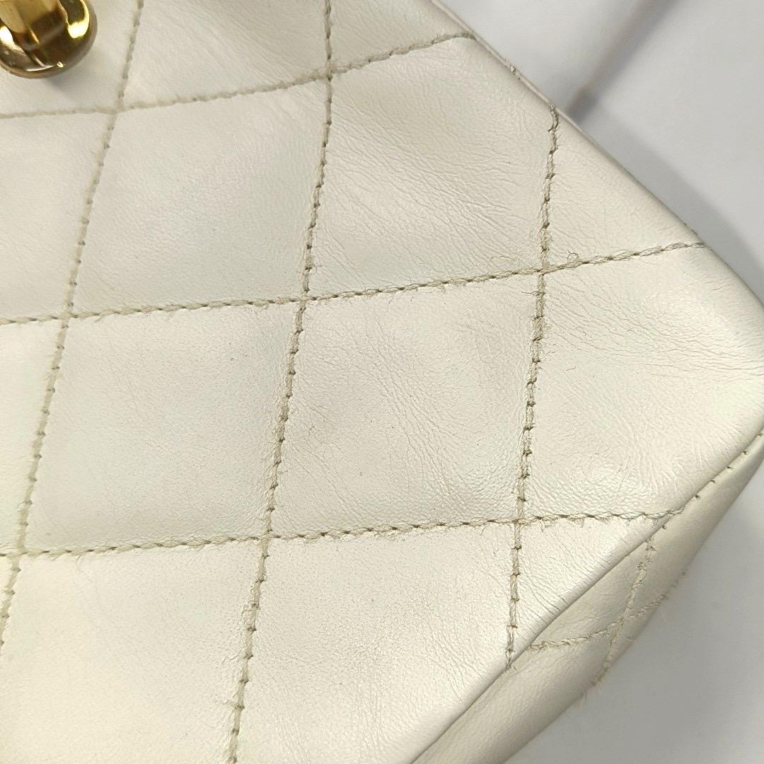 Chanel Classic Flap Medium Happy Stitch White Leather with Contrast Black Trim 2