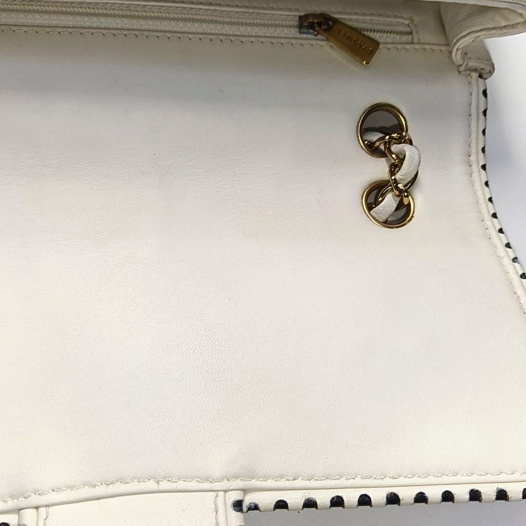 Chanel Classic Flap Medium Happy Stitch White Leather with Contrast Black Trim 3