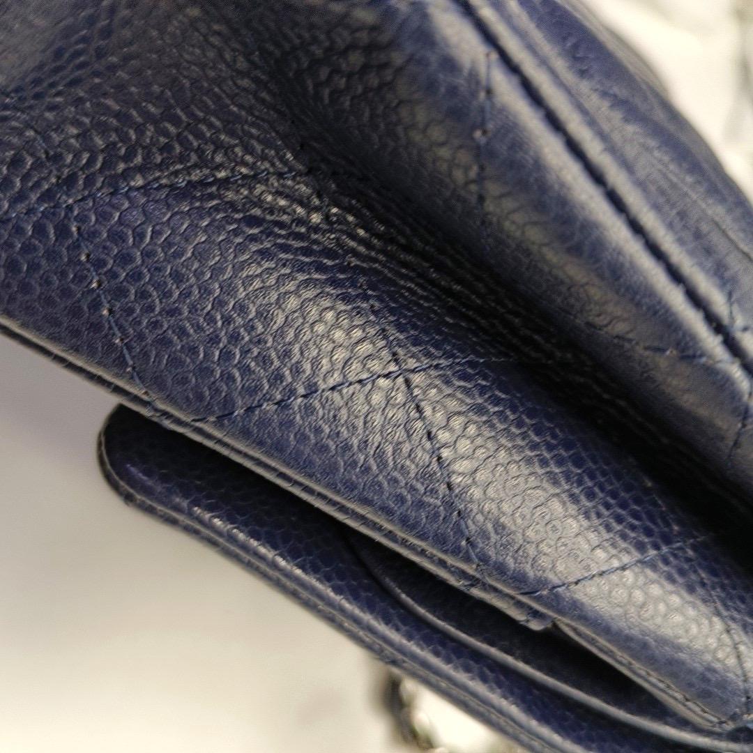 Chanel Classic Flap Medium Navy Caviar leather Silver Hardware For Sale 7