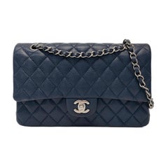 Chanel Classic Flap Medium Navy Caviar leather Silver Hardware