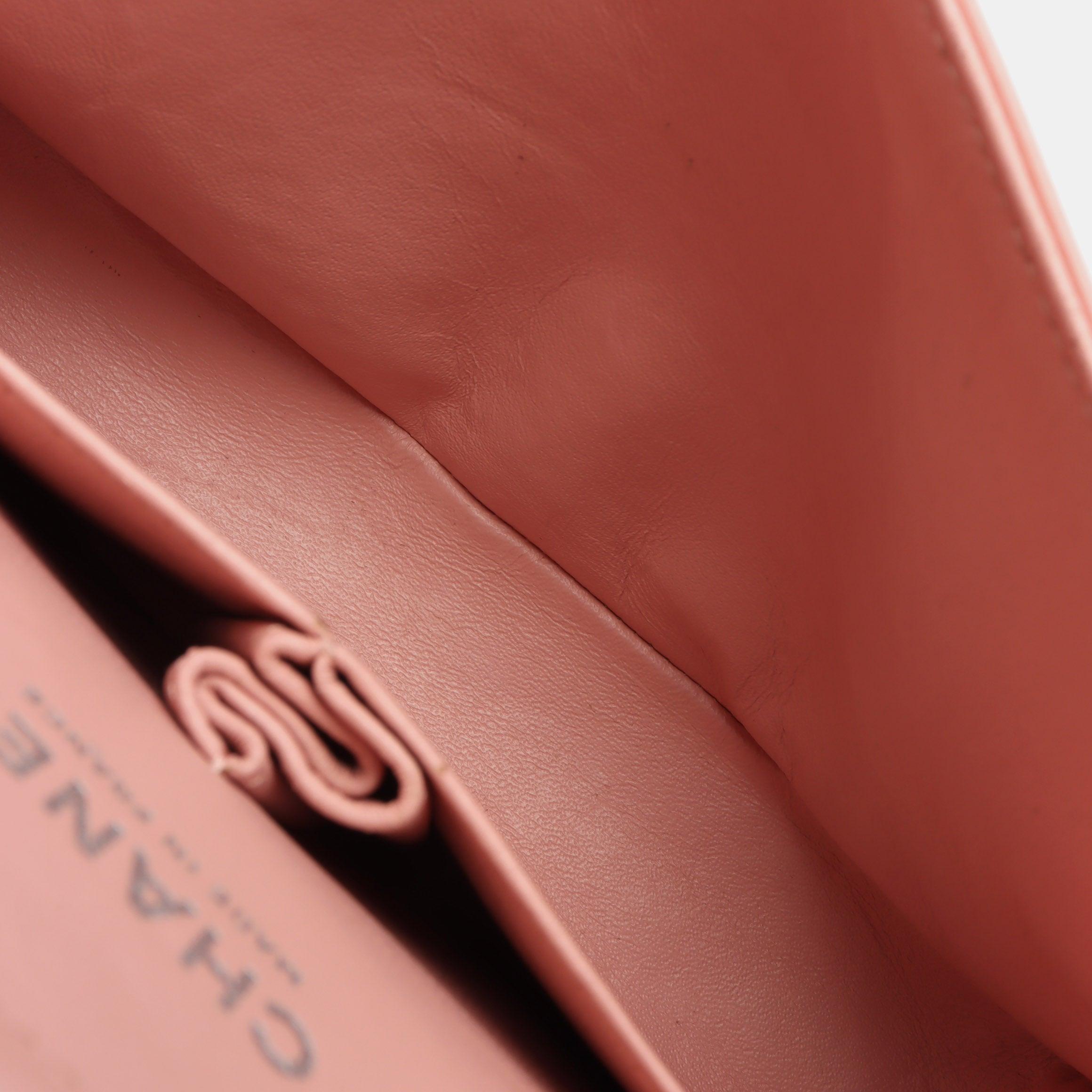 Women's Chanel Classic Flap Medium Pink Orange Patent Leather Silver HW, 2012-2013