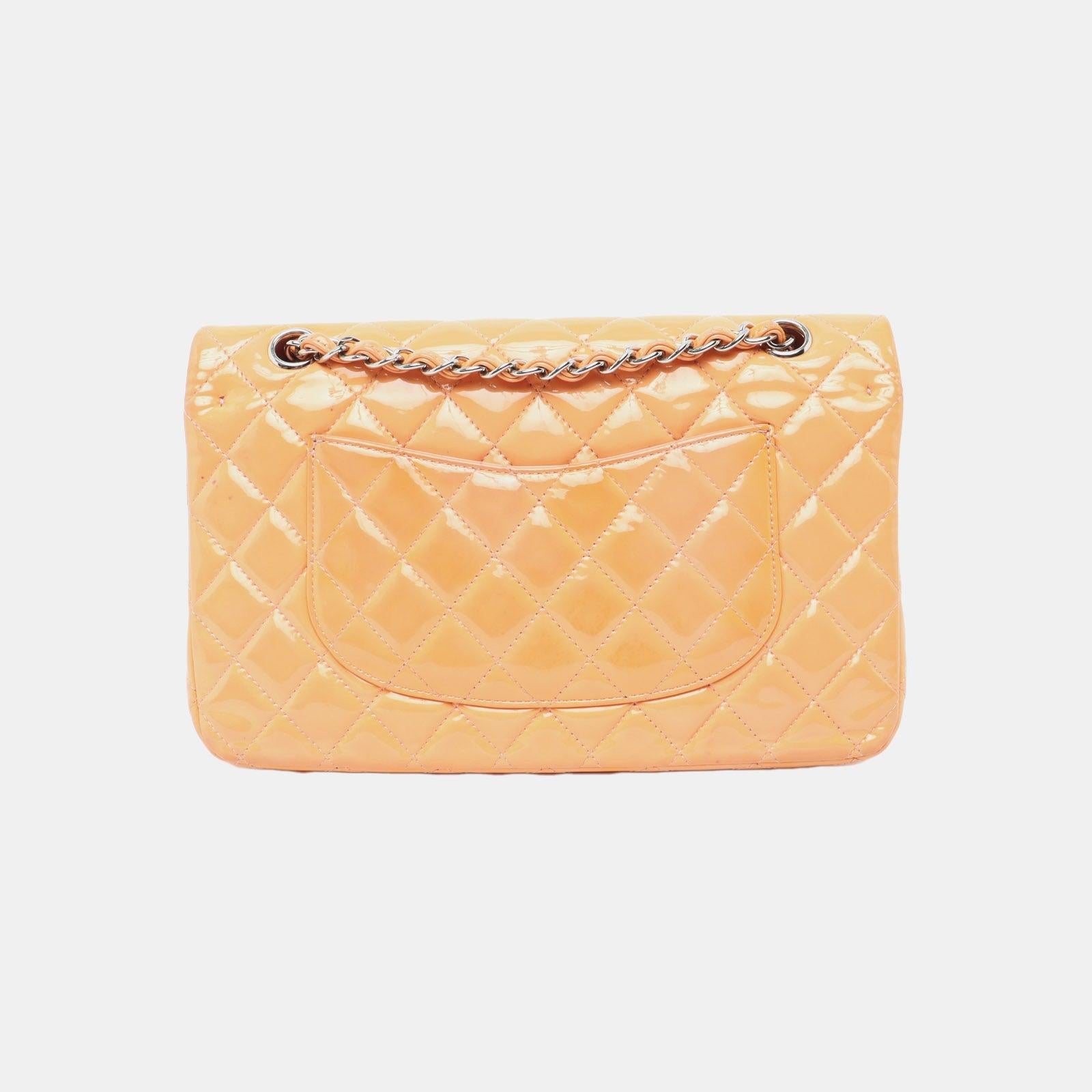 Chanel Classic Flap Medium Pink Orange Patent Leather Silver HW, 2012-2013 2