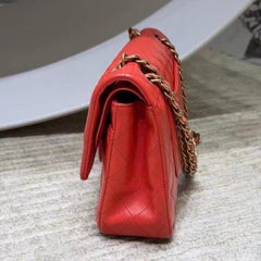 Chanel Classic Flap Medium Red Lambskin Leather with Gold Hardware