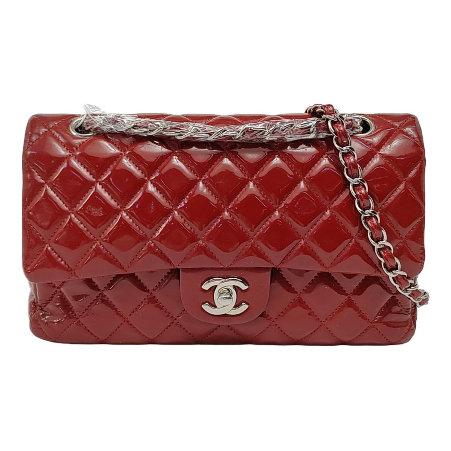 Chanel Classic Flap Medium Rotes Lackleder Silberne Hardware
