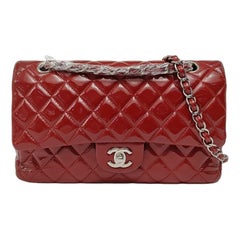 Chanel Classic Flap Medium Red Patent Leather Silver Hardware