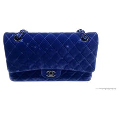 Chanel Classic Flap Medium Royal Blue Velvet Silver Hardware