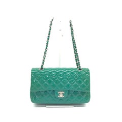 Chanel Classic Flap Medium Teal Blue Green Patent Leather Silver Hardware 2014