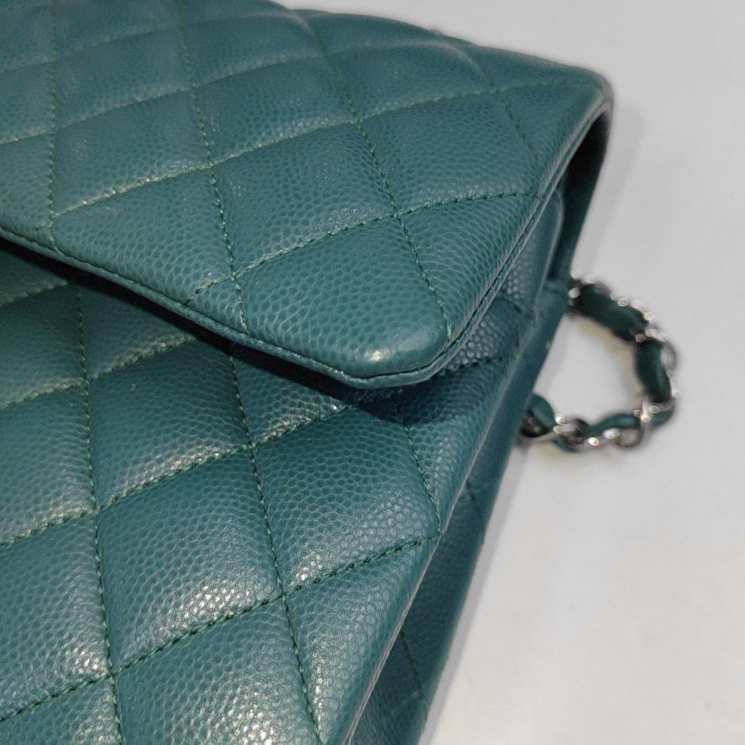 Chanel Classic Flap Medium Teal Green Caviar Leather with Silver Hardware en vente 5