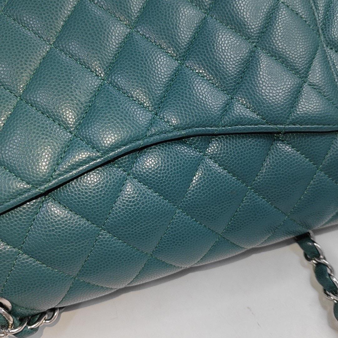 Chanel Classic Flap Medium Teal Green Caviar Leather with Silver Hardware en vente 8