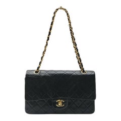 Chanel Classic Flap Medium Vintage Black Lambskin Leather 24k Gold Hardware