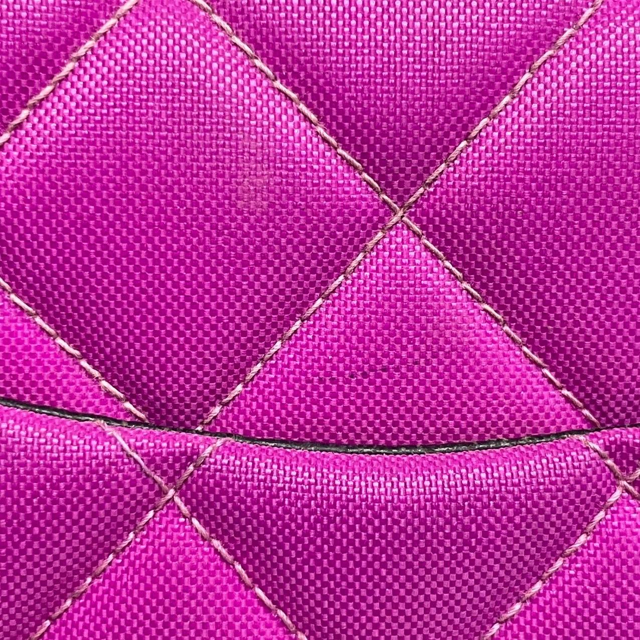 Chanel Classic Flap Medium Vintage Pink Fuchsia Canvas with 24k Gold Plated Hard For Sale 8