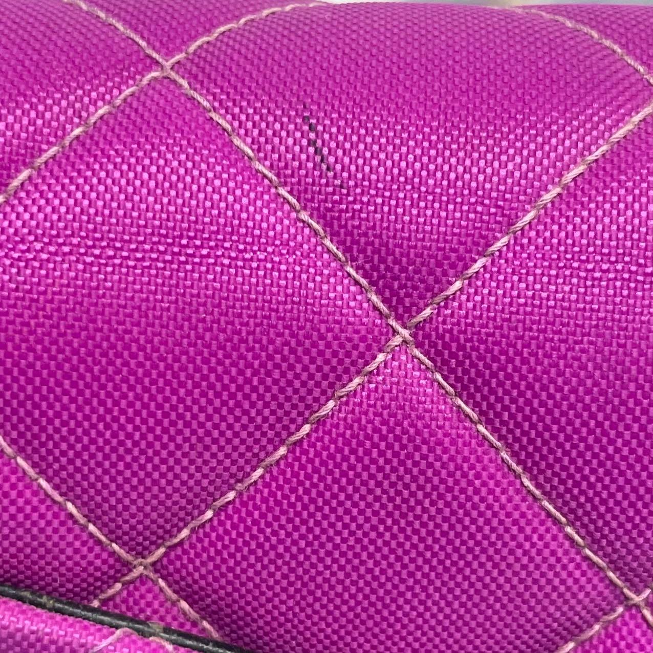 Chanel Classic Flap Medium Vintage Pink Fuchsia Canvas with 24k Gold Plated Hard For Sale 9