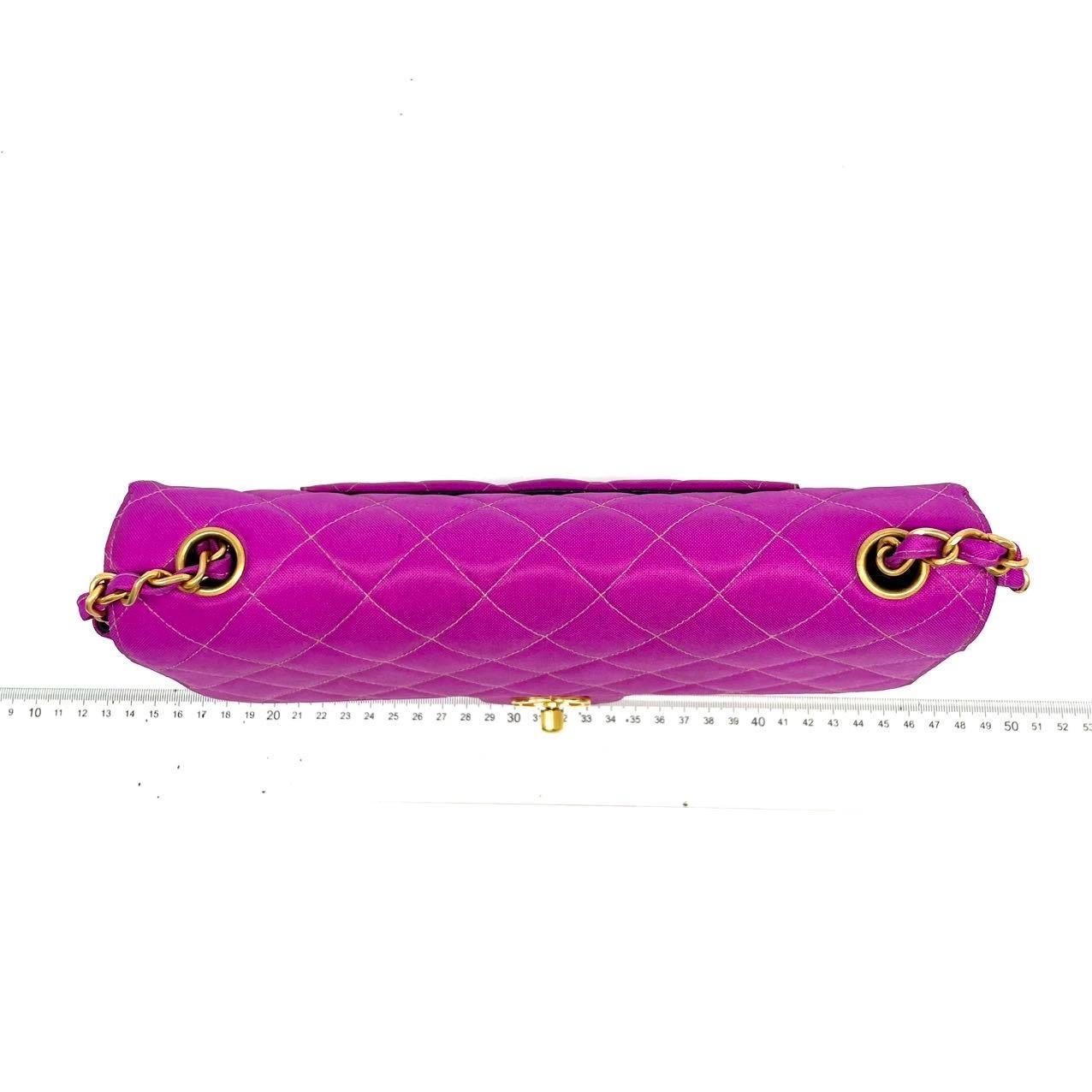 Purple Chanel Classic Flap Medium Vintage Pink Fuchsia Canvas with 24k Gold Plated Hard For Sale