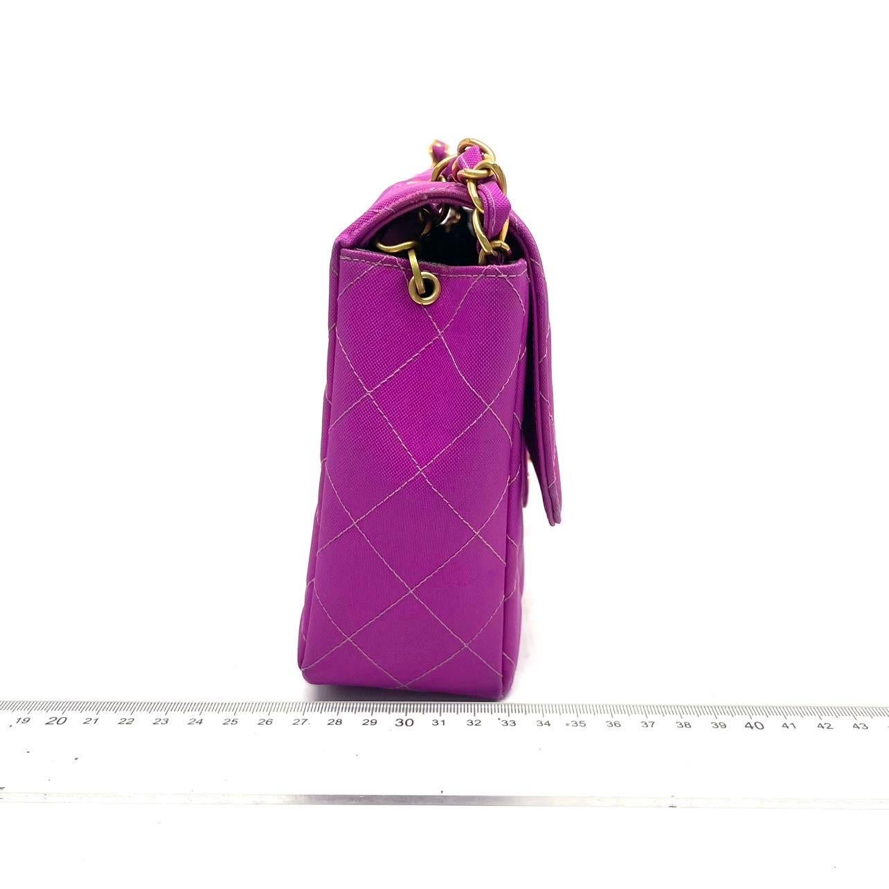 Women's Chanel Classic Flap Medium Vintage Pink Fuchsia Canvas with 24k Gold Plated Hard For Sale