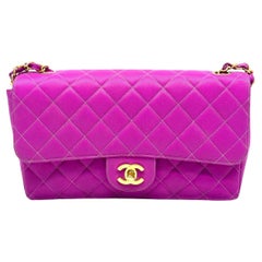 Chanel Classic Flap Medium Vintage Pink Fuchsia Canvas with 24k Gold Plated Hard