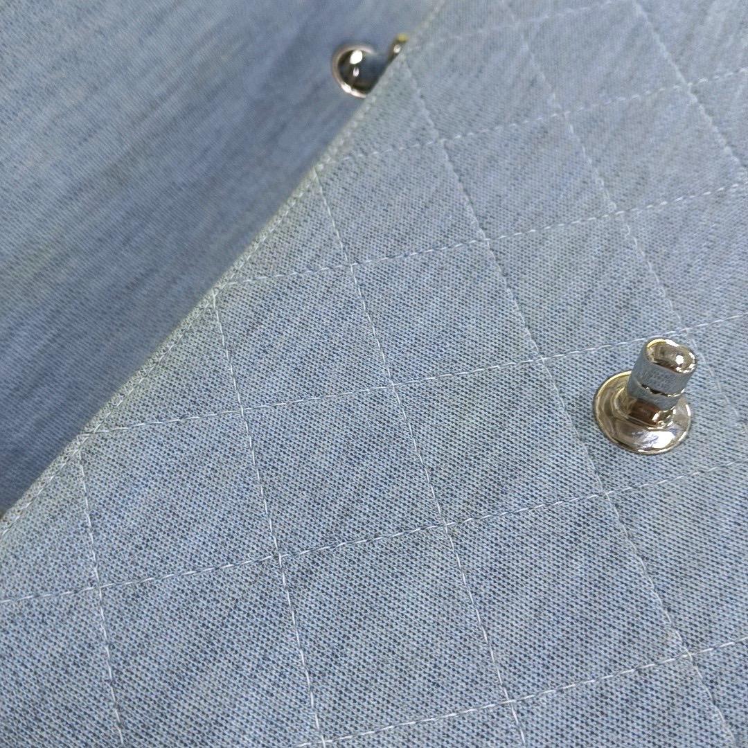 Chanel Classic Flap Medium Vintage Sky Blue Cotton Fabric Silver Hardware Single For Sale 6