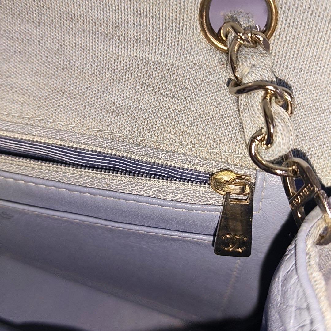 Chanel Classic Flap Medium Vintage Sky Blue Cotton Fabric Silver Hardware Single For Sale 9