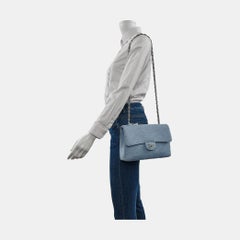 Chanel Classic Flap Medium Vintage Sky Blue Cotton Fabric Silver Hardware Single