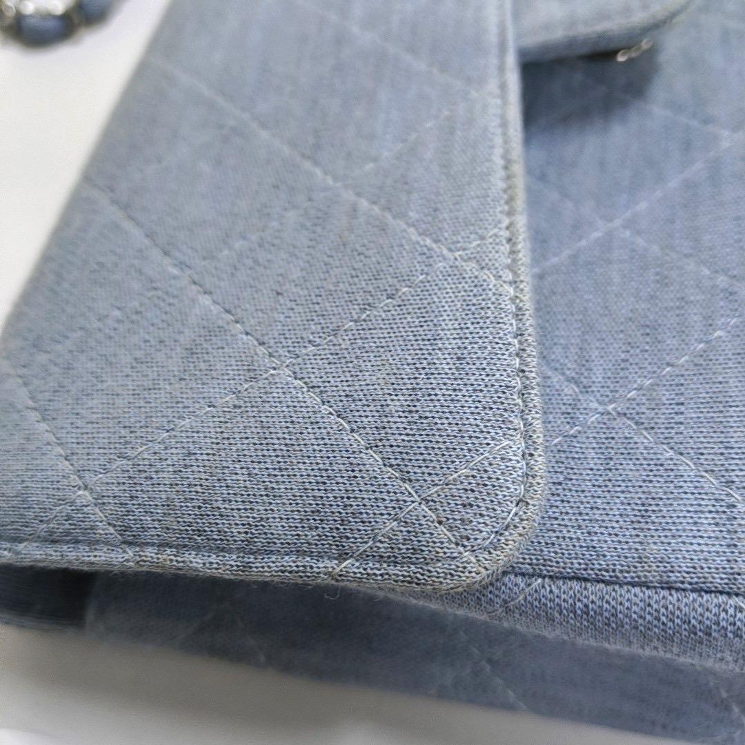 Chanel Classic Flap Medium Vintage Sky Blue Cotton Fabric Silver Hardware Single For Sale 5