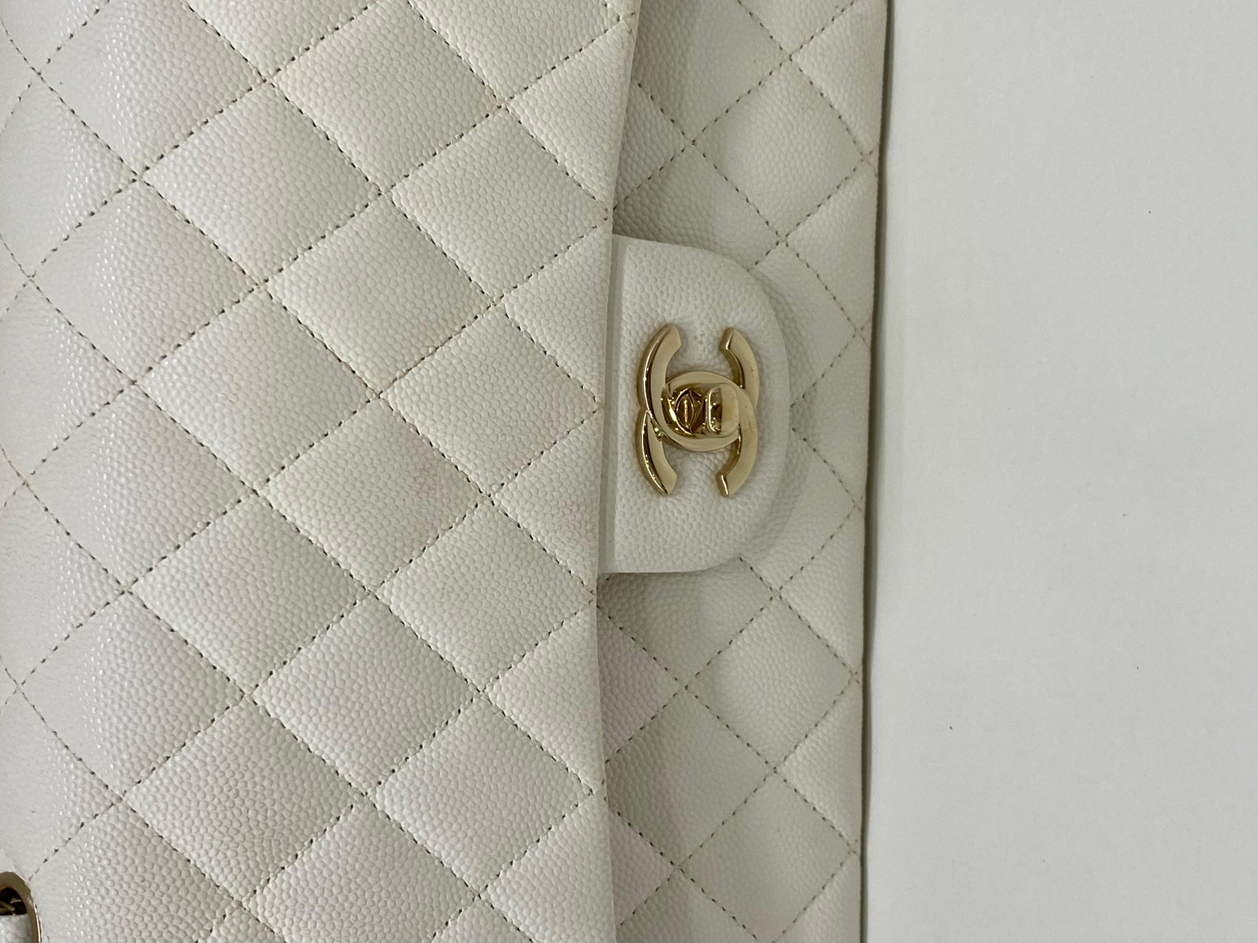 Chanel Classic Flap Medium White Caviar CHW For Sale 1