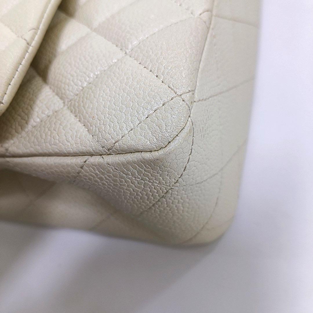 Chanel Classic Flap Medium Blanc Caviar Leather Silver Hardware en vente 7
