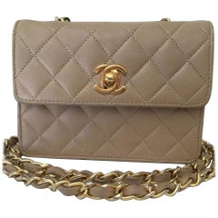 Chanel Classic Flap Micro Mini Beige Lambskin Leather Cross Body Bag