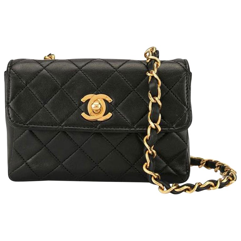 Chanel Classic Flap Micro Mini Vintage 90s Black Lambskin Leather Cross  Body Bag For Sale at 1stDibs