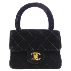 Chanel Classic Flap Micro Square Handbag Velvet Black Bag