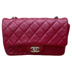 Chanel Classic Flap Mini 2012-13 Red Lambskin Leather Silver Hardware