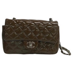 Chanel Classic Flap Mini 2012 Brown Patent Leather Silver Hardware