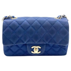 Chanel Classic Flap Mini 2013 Blue Silk Satin Gold Hardware