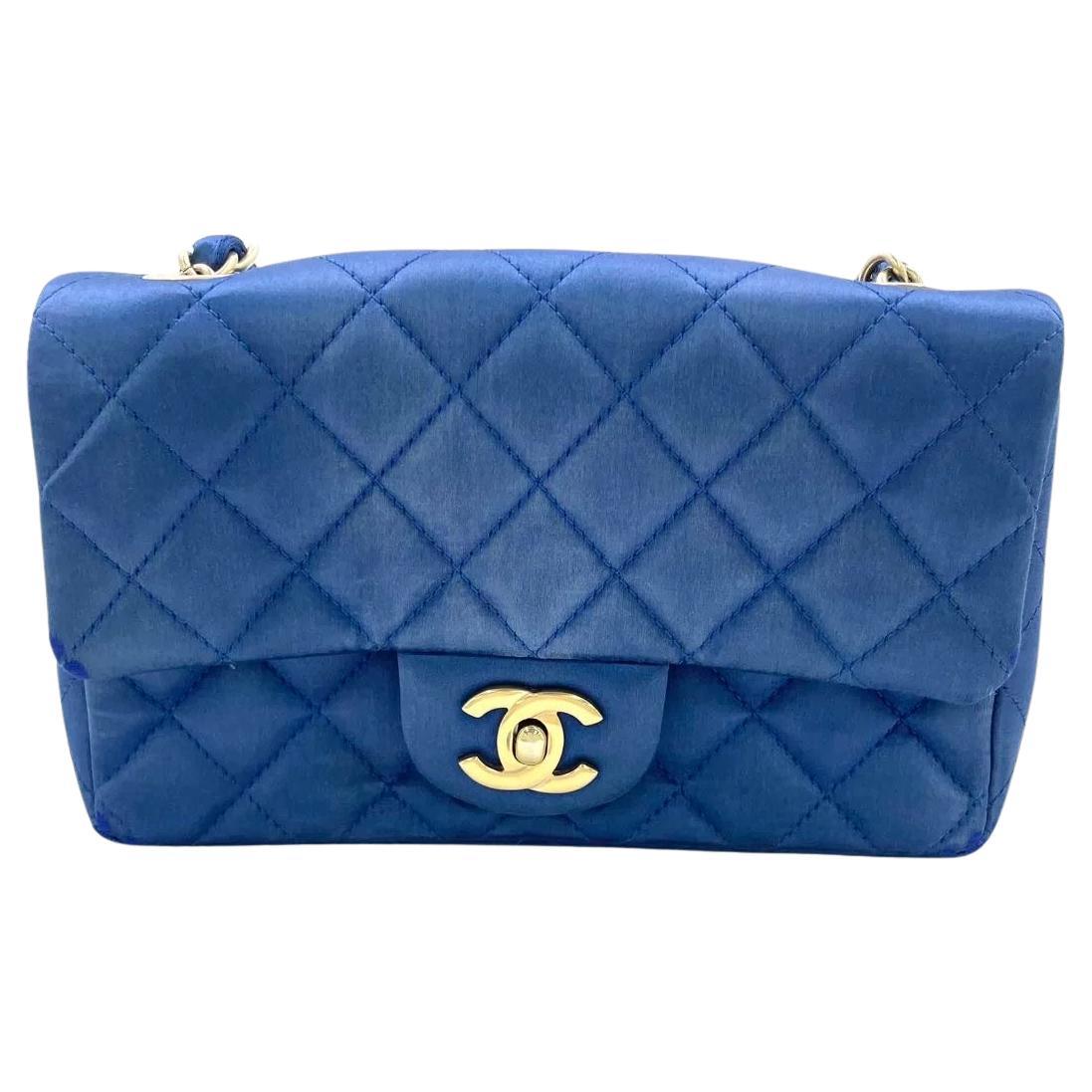 Chanel Classic Flap Mini 2013 Blue Silk Satin Gold Hardware