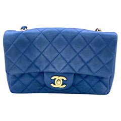 Chanel Classic Flap Mini 2013 Blue Silk Satin Gold Hardware
