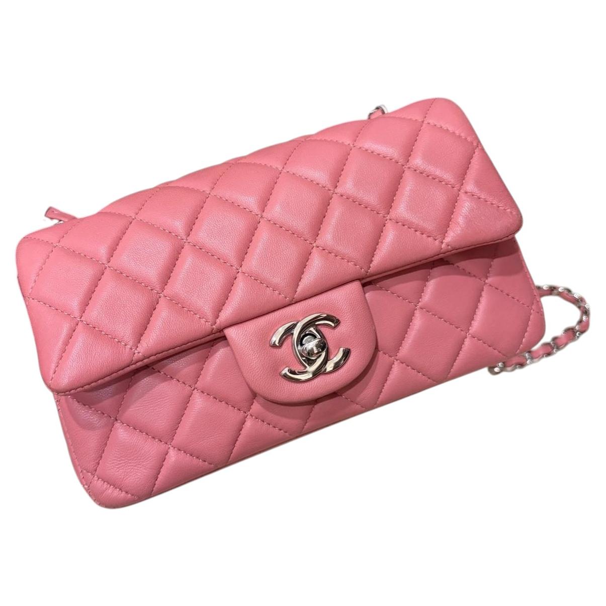 Chanel Classic Flap Mini 2013 Rosa Lammfell Leder Silber Hardware