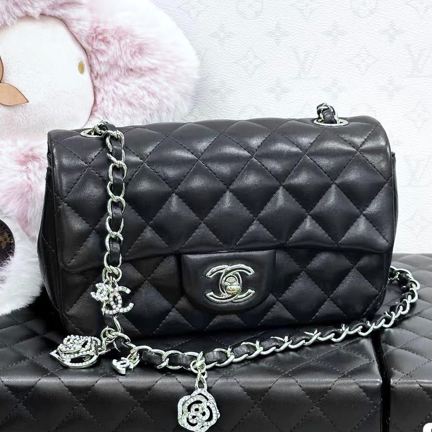 Chanel Classic Flap Mini 2014 Black Lambskin Silver Hardware For