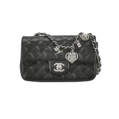 Chanel Classic Flap Mini 2014 Black Lambskin Silver Valentine Crystal Charms